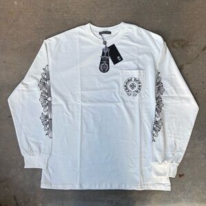 Chrome Hearts White Long Sleeve Tee with Black Graphics
